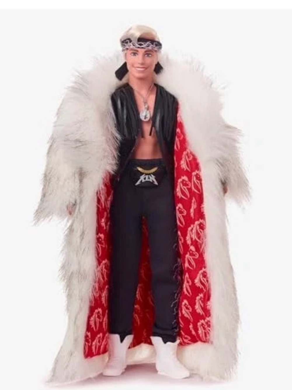 Ken Doll In Faux Fur Coat And Black Fringe Vest The Barbie Movie HRF31 SEALED
